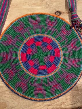 Colorful multicolor circular crossbody hand woven bag festival hippie boho